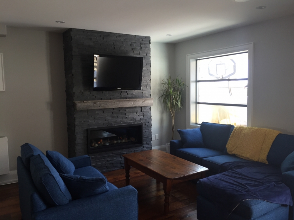 Erthcoverings stone installation fireplace