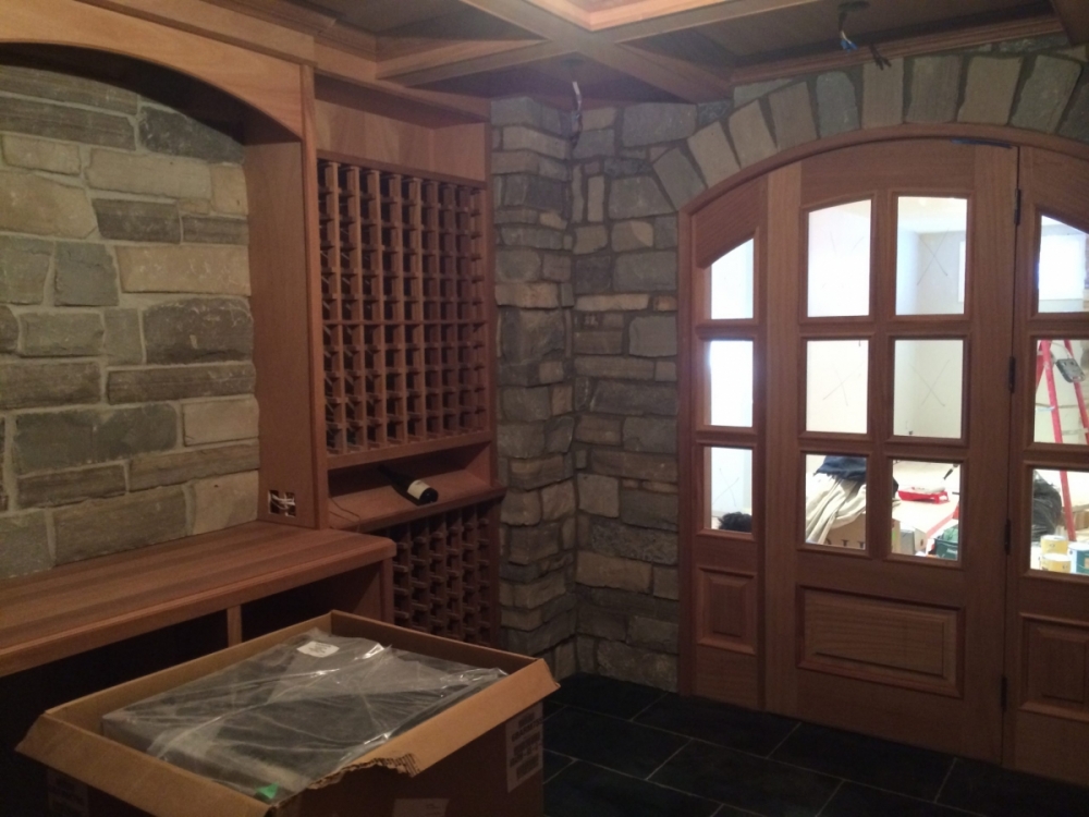 Install Natural Stone Veneer Wine Cellar